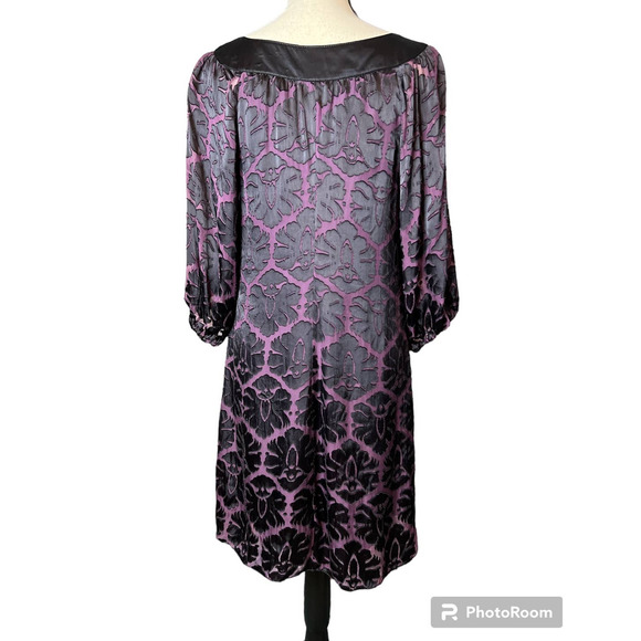 M.S.S.P. Shift Dress in Purple w/Black Flocked Flowers Silk Blend Size Medium - Picture 3 of 5